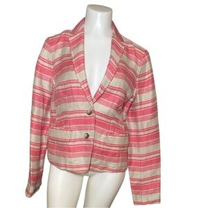 LOFT coral and beige striped linen blazer sz 4